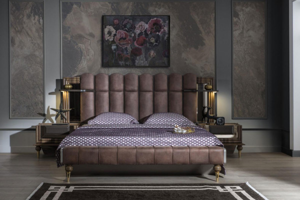 Tweepersoons beddengoed Luxe Slaapkamer Hout Bruin Stof Bed Set 4-delig