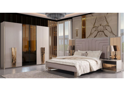 Set dubbel bed bed beige hout luxe modern slaapkamer set 3-delig.