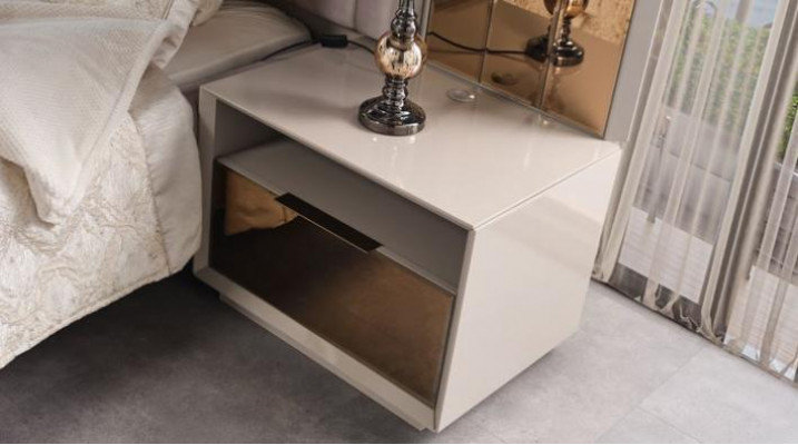 Set dubbel bed bed beige hout luxe modern slaapkamer set 3-delig.