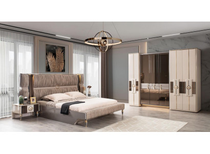 Luxe tweepersoonsbed set Bed Beige Hout Modern Slaapkamer Set 3-delig