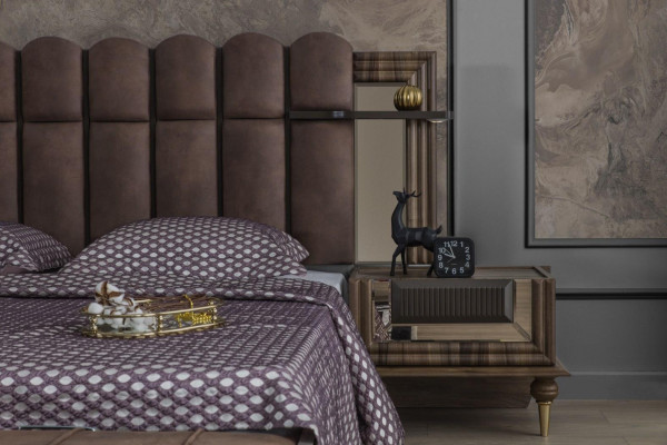 Compleet slaapkamermeubilair tweepersoonsbed Bruin Stof Bed Set 3-delig Nachtkastjes