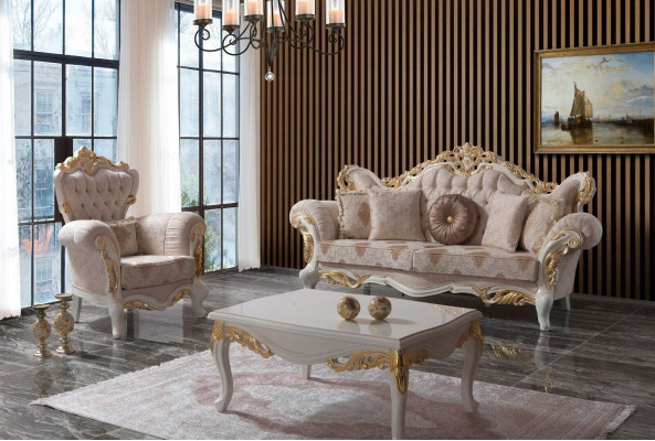 Luxe bankstel Compleet bankstel Beige gestoffeerde bank Stoffen bank