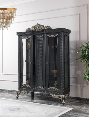 Vitrine kast Vitrinekast Kasten Woonkamer Glas Grijs Hout Nieuw