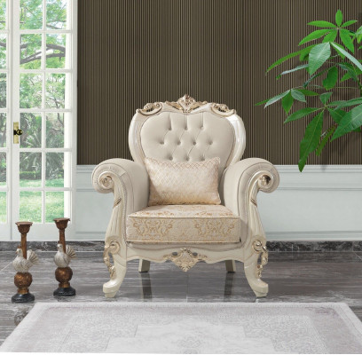 Eenzits fauteuil oorfauteuil stoel stof beige polyester hout barok.