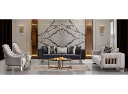 Bankstel bankstel driezits fauteuil grijs stoffen bankstel set 4 delig
