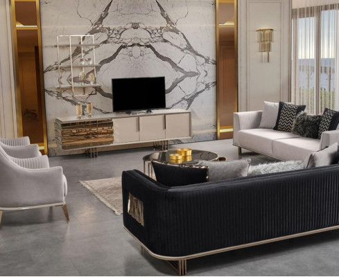 Bankstel bankstel driezits fauteuil grijs stoffen bankstel set 4 delig