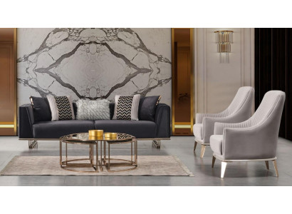 Groep Bank Bankstellen Driepersoons Fauteuil Modern Blauw Set 3-delig Garnituur