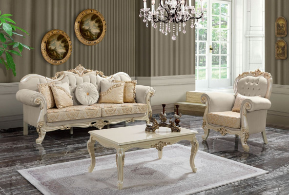 Luxe bankstel Volledige bankstel Beige gestoffeerde bank Stoffen bank