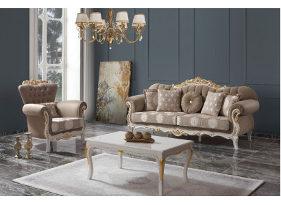 Sofaset gewatteerde bank bank bank bruin stoffen bank Chesterfield set 3+1