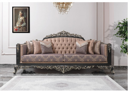 Driepersoons bank 3-zits gestoffeerde bank stoffen bank Beige Barok banken