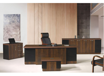 Bureautafel, kantoormeubilair, complete kantoor, 4-delige bureauset hout bruin kantoor.