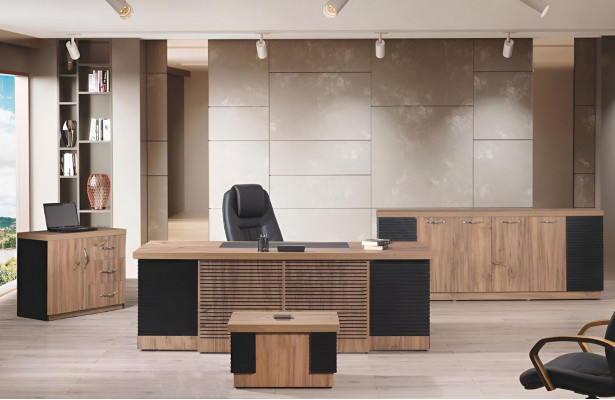 Werkkamer meubels kantoor bureau bureautafel set 4-delig hout bruin