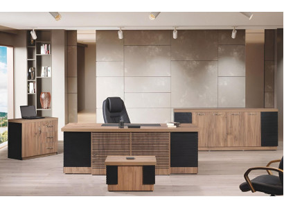Werkkamer meubels kantoor bureau bureautafel set 4-delig hout bruin