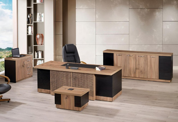 Werkkamer meubels kantoor bureau bureautafel set 4-delig hout bruin