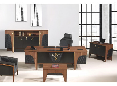 Compleet kantoorbureau kantoortafel set 4-delig hout bruin luxe groot