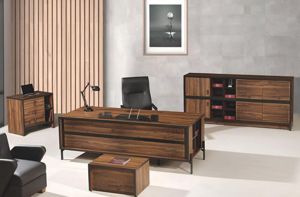 Complete werkkamermeubels bureau bureautafel 4-delig hout bruin