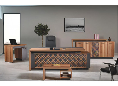 Compleet kantoor kantoortafel kantoormeubilair bureau set 4-delig hout bruin kantoor