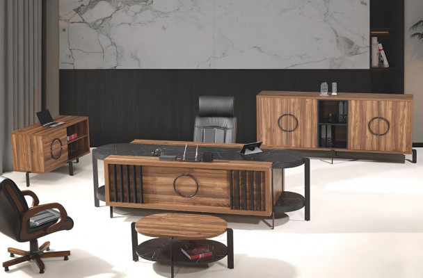 Luxe complete kantoor bureau bureau set 4-delig hout bruin tafel