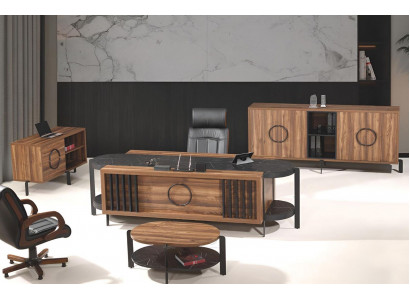 Luxe complete kantoor bureau bureau set 4-delig hout bruin tafel