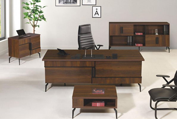 Werkkamer meubels Kantoor bureau Kantoor tafel Set 4-delig Hout Bruin