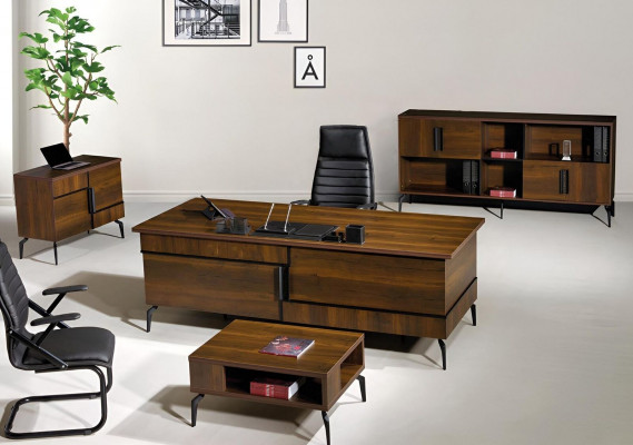 Werkkamer meubels Kantoor bureau Kantoor tafel Set 4-delig Hout Bruin
