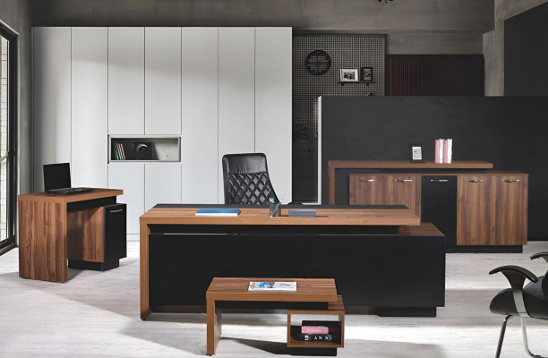 Bureautafel Kantoor meubelen Compleet kantoor Bureau set 4-delig Hout Zwart