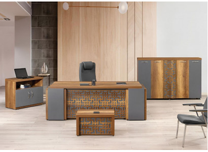 Compleet kantoor kantoormeubilair bureau kantoortafel set 4-delig hout bruin