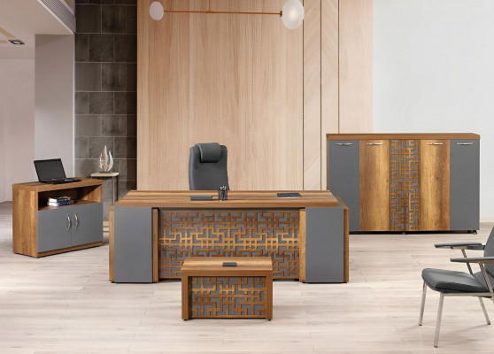 Kantoortafel Kantoor meubels Compleet kantoor Bureau set 4-dlg hout bruin Büro