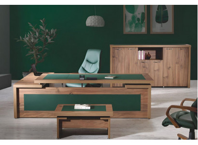 Compleet kantoor hoekbureau bureau set 3-delig hout bruin luxe groot