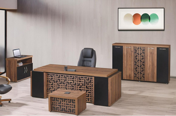 Complete kantoor kantoormeubelen bureau kantoor bureau set 4-delig hout bruin