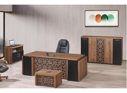 Complete kantoor kantoormeubelen bureau kantoor bureau set 4-delig hout bruin