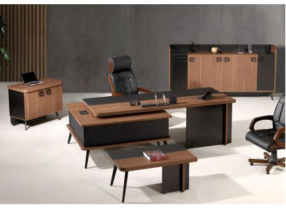 Complete kantoor kantoormeubilair bureau kantoortafel set 4-delig hout bruin