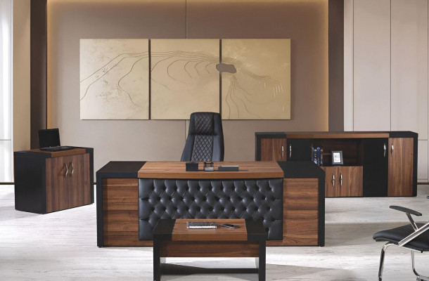 Bureautafel Kantoor meubels Compleet kantoor bureau set 4-delig hout bruin Büro