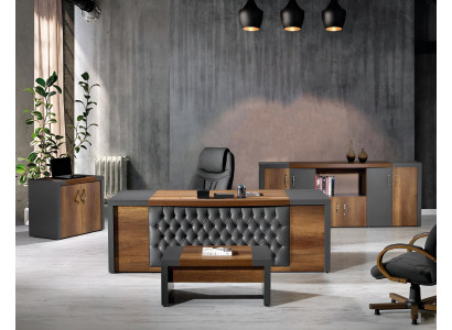 Compleet kantoor kantoormeubilair bureau bureau set 4-delig hout bruin