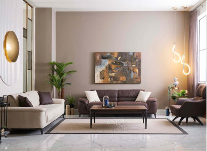 Zitbank bankstel bank fauteuil stoffen bankstel set 3-delig bruin stof