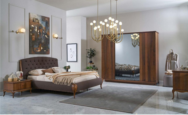 Compleet slaapkamerbed tweepersoonsbed set 4-delig slaapkamer bruin nieuw