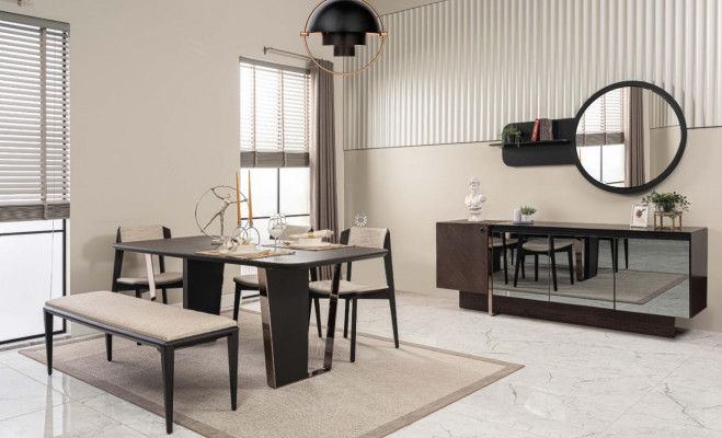 Eetkamer Eetgroep Eetkamermeubilair Eethoek Set 8-delig Hout Bruin Tafel