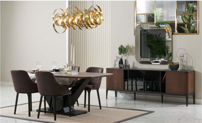 Eethoek eetgroep eetkamermeubelset eetkamer 9-delig hout bruin tafel