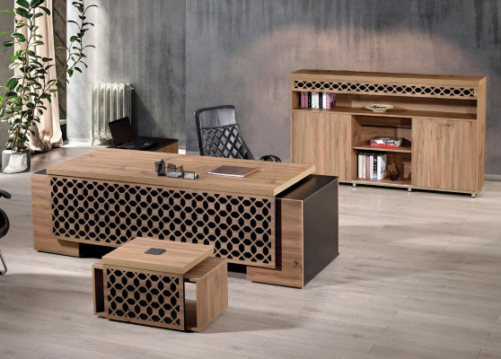 Luxe hoekbureau Compleet bureau set 3-delig Hout Bruin Kantoormeubels