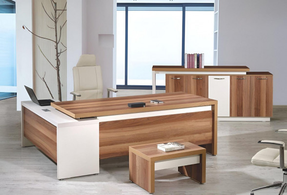 Eckbureautafel Compleet kantoorbureau kantoormeubelset 3-delig houten kantoormeubelen bruin