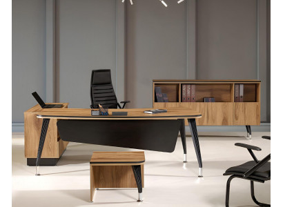 Eckbureautafel Kantoor meubels Compleet kantoor Kantoor 3-delig Hout Bruin Set