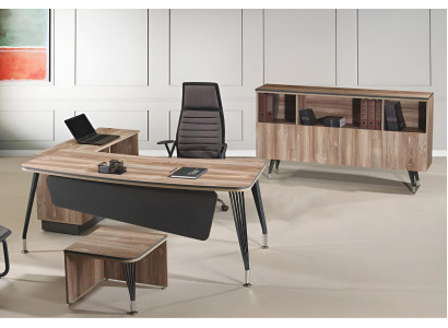Set van bureauhoektafel en bureau 3-delige houten kantoormeubelset bruin