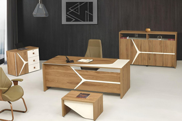 Compleet kantoor bureau kantoortafel set 4-delig hout bruin modern