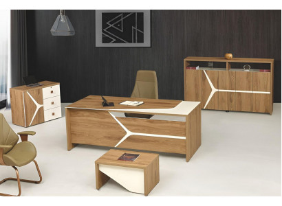 Compleet kantoor bureau kantoortafel set 4-delig hout bruin modern