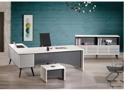 Werktafel Hoekbureautafel Compleet kantoorset 3-delig Houten kantoormeubelen Wit
