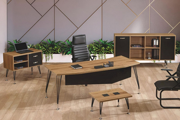 Bureau Bureau meubels Compleet kantoor bureau set 4-delig Hout Zwart