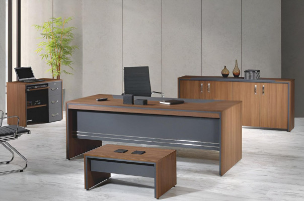 Werkkamermeubelen Compleet kantoor bureau set 4 dlg Hout Bruin Tafel
