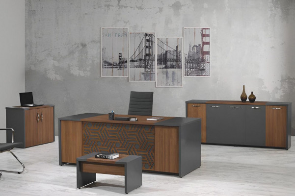 Bureautafel Kantoorinrichting Complete kantoor Schrijftafel set 4-delig Hout Bruin Kantoor