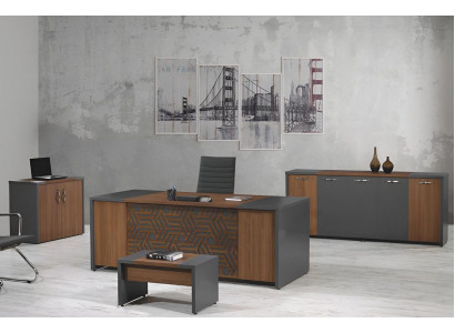 Bureautafel Kantoorinrichting Complete kantoor Schrijftafel set 4-delig Hout Bruin Kantoor