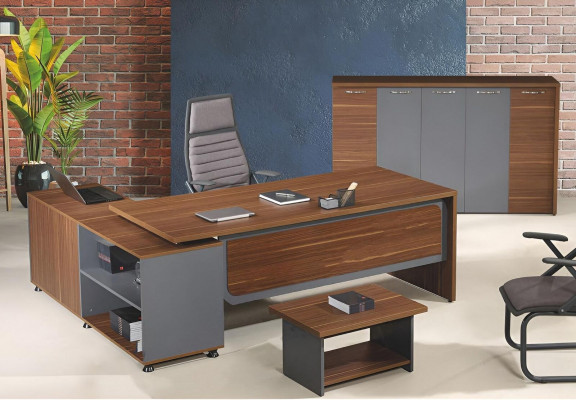 Groep Hoekbureau Complete bureauset 3-delig Houten kantoormeubelen Bruin.